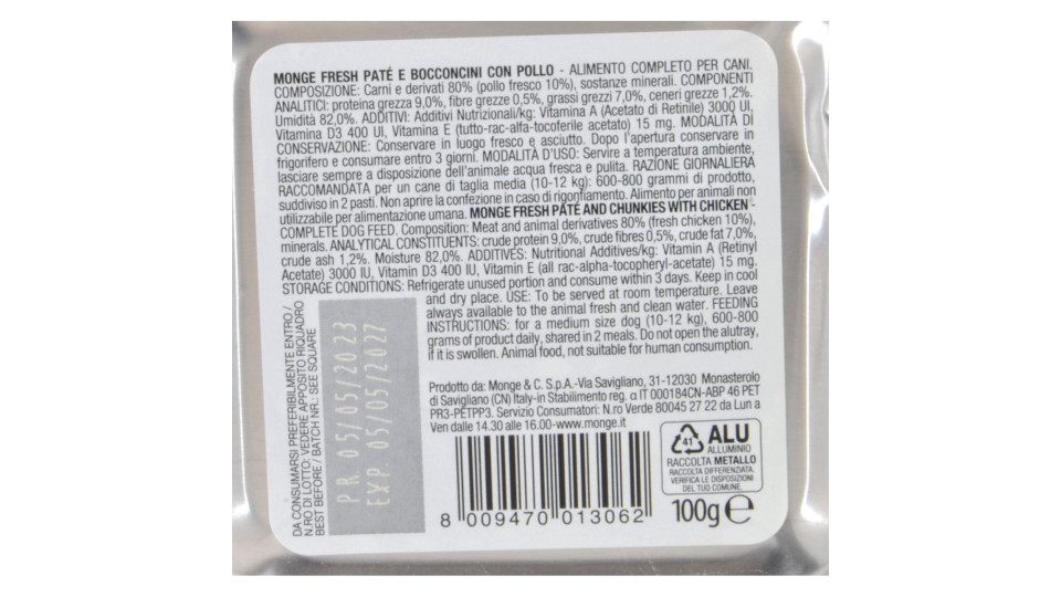 Monge, cane Special Dog Fresh paté e bocconcini con pollo