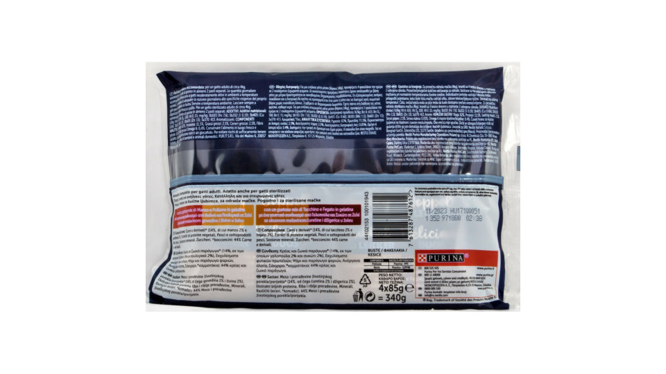 PURINA FELIX DOUBLY DELICIOUS Con Manzo e Pollo, Con Tacchino e Fegato in Gelatina Busta
