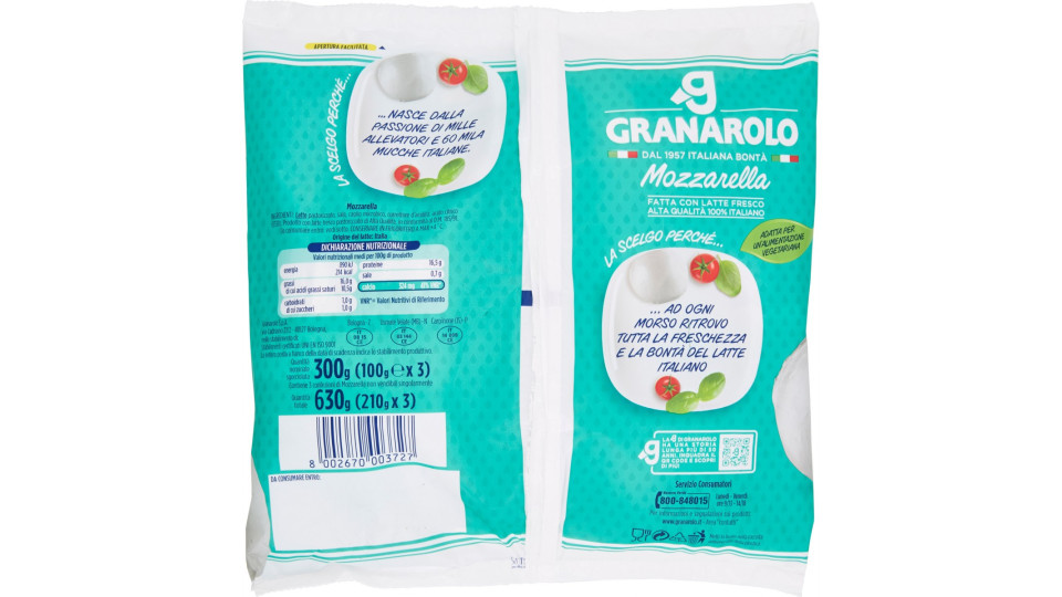 Granarolo Mozzarella Fatta con Latte Fresco Alta Qualità 100% Italiano 3 x
