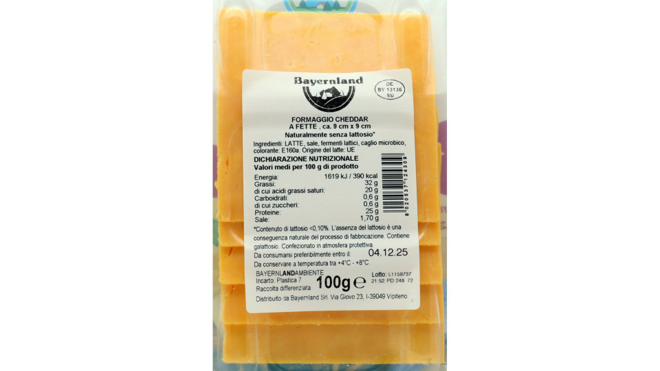 CHEDDAR FETTE S/LATTOSIO