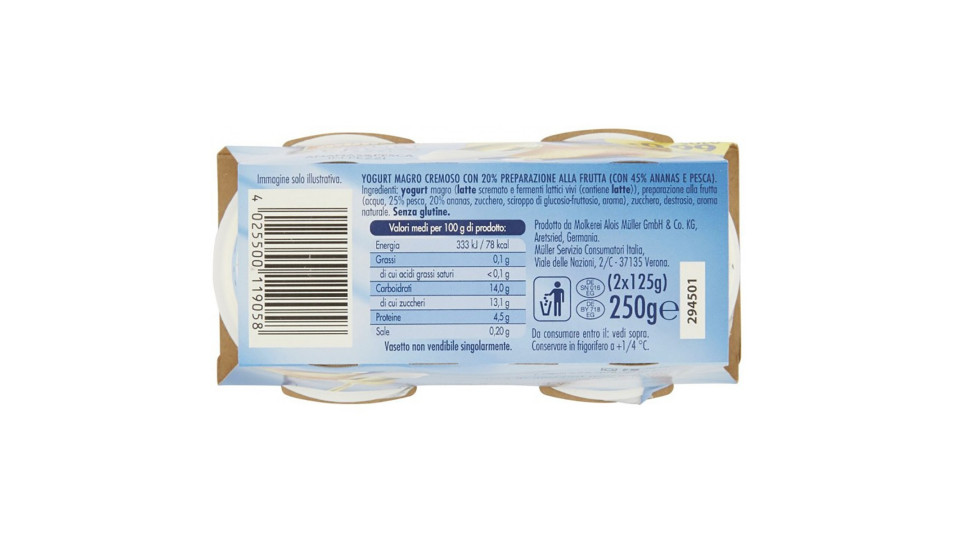 müller 0% ananas & pesca in pezzi