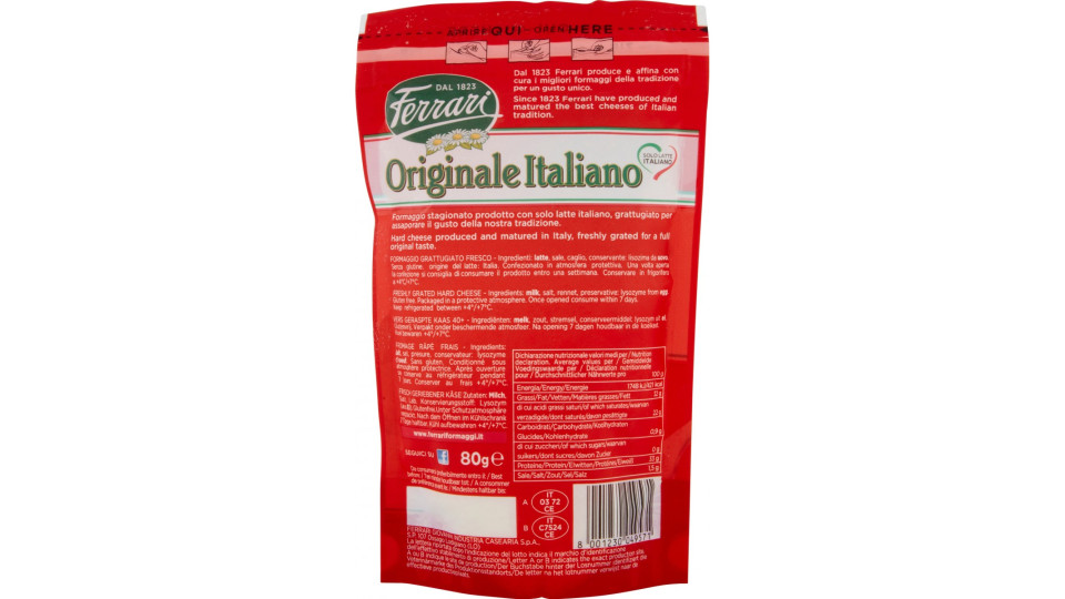 Ferrari Pecorino 100% Italiano Grattugiato Fresco 60 g