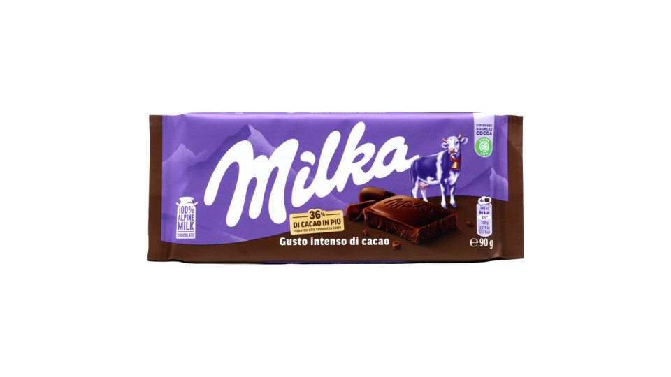Milka Gusto Intenso di Cacao, tavoletta di cioccolato al latte 100% Alpino - 90g