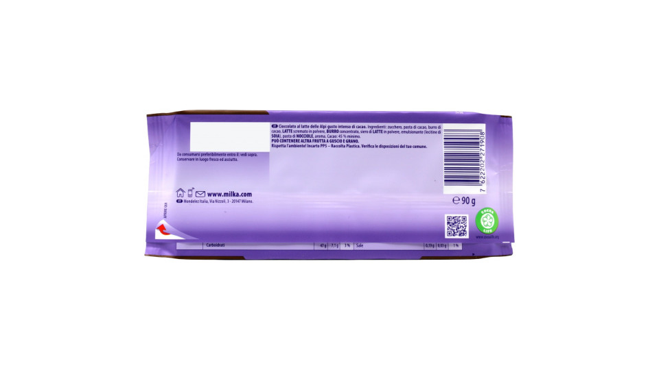 Milka Gusto Intenso di Cacao, tavoletta di cioccolato al latte 100% Alpino - 90g