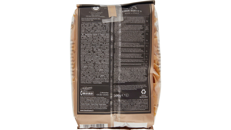 La Molisana integrale 21 Pennoni Rigati 500 g