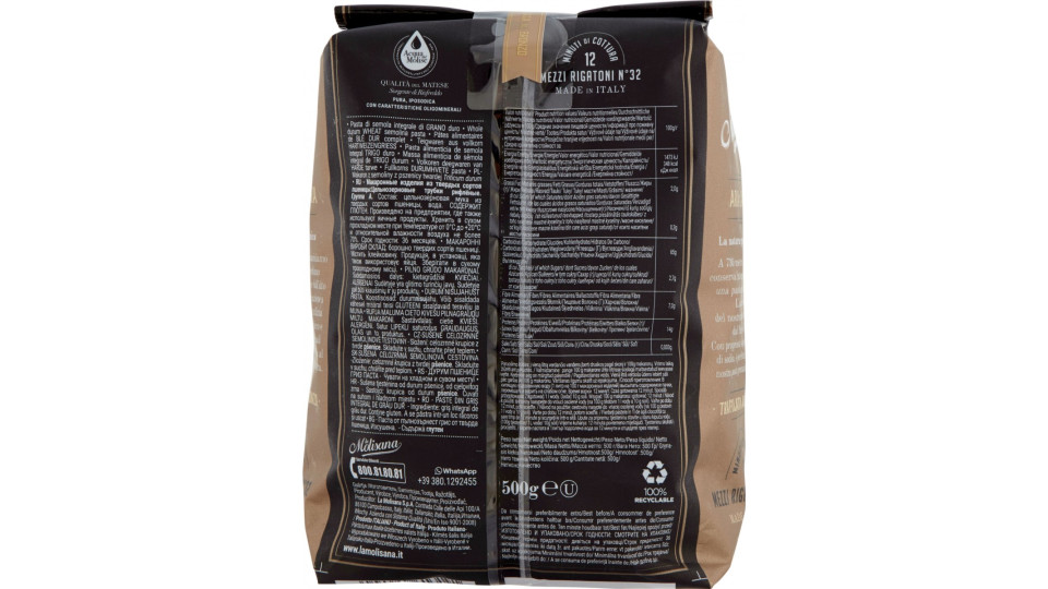 La Molisana integrale 32 Mezzi Rigatoni 500 g