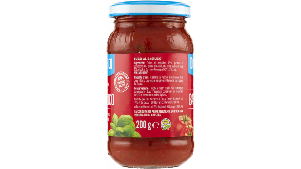 De Cecco Sugo al Basilico con Basilico Genovese DOP 200 g
