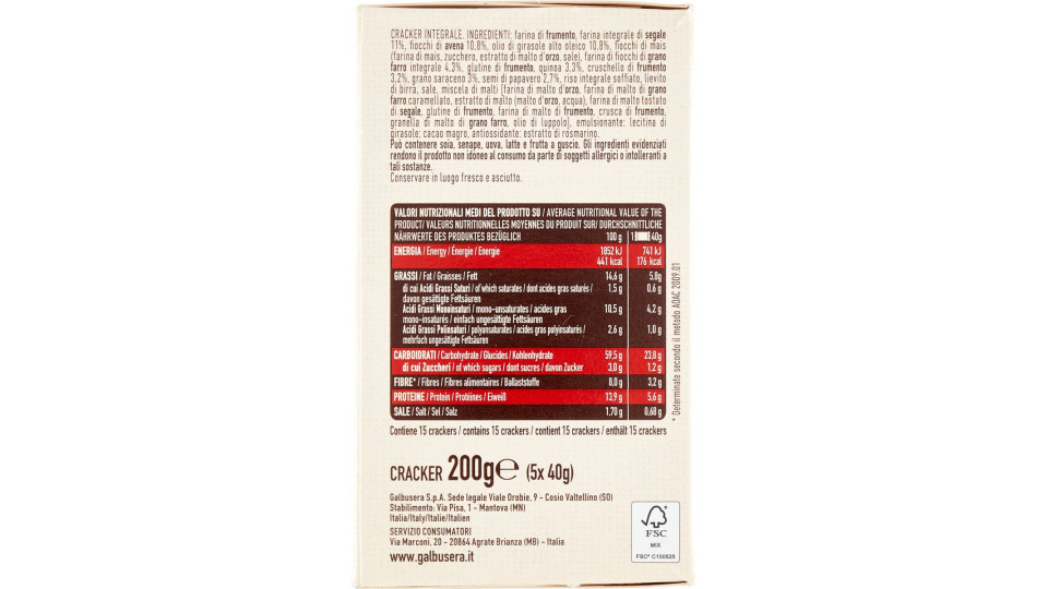 Galbusera BelleBuone il Cracker che non c'era 5 Cereali 5 x 40 g