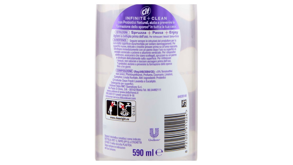 Cif Infinite + Clean reload Tutto in 1 Fresh Lavanda & Eucalipto 590 ml