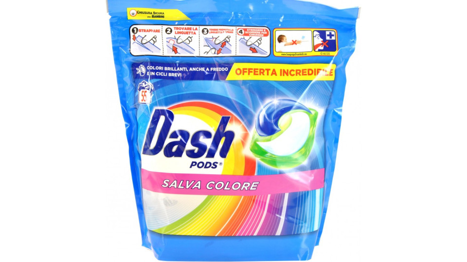 Dash Pods Detersivo Lavatrice In Capsule, Salva Colore, 50 Lavaggi 865 g