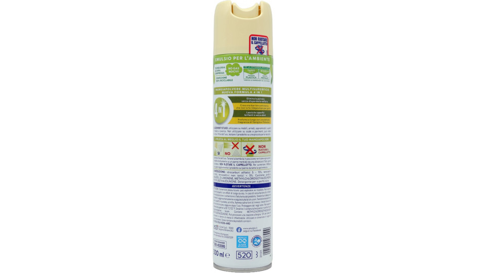 Emulsio Mangia Polvere l'Antistatico Multi Superficie 4 in 1 Vaniglia e Tè Bianco 300 ml