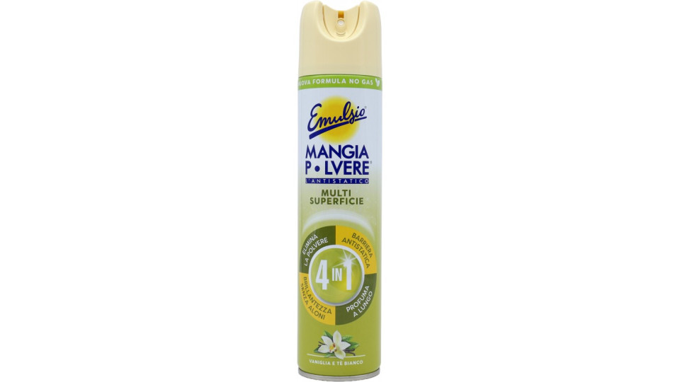 Emulsio Mangia Polvere l'Antistatico Multi Superficie 4 in 1 Vaniglia e Tè Bianco 300 ml