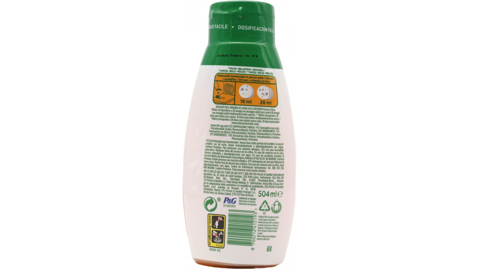 Fairy Gel Lavastoviglie Platinum Anti-Odore, Detersivo Piatti Agrumi Freschi 3x28=84 Lavaggi 3x504ml