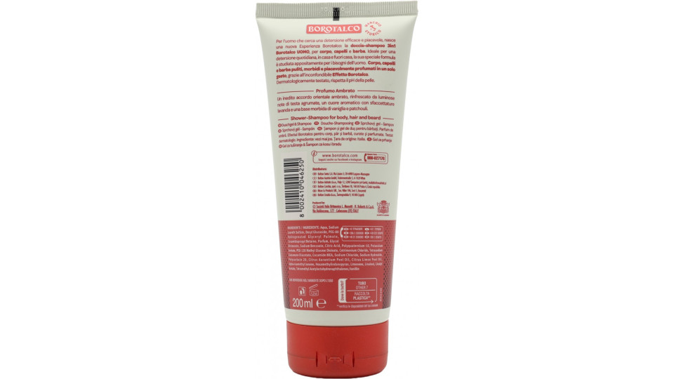 Borotalco Uomo 3in1 Profumo Ambrato Doccia-Shampoo 200 ml