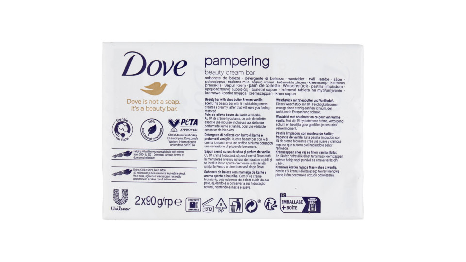 Dove pampering beauty cream bar with shea butter & warm vanilla scent Bars 2 x 90 g
