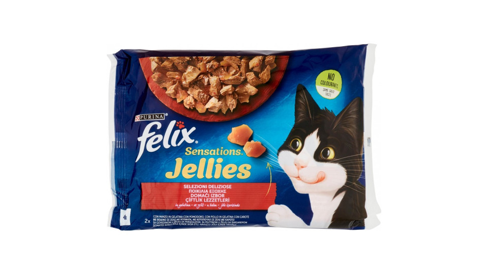 FELIX Sensations Jellies Selezioni Deliziose in gelatina (Manzo/Pomodoro & Pollo/Carote) 4 x 85 g