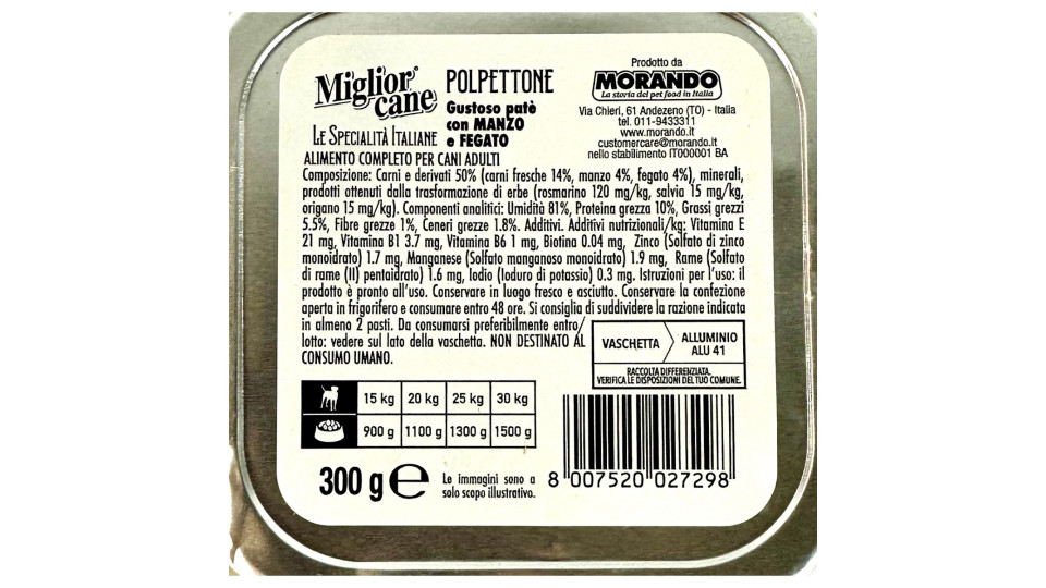 Migliorcane Le Specialità Italiane Polpettone con Manzo e Fegato 300 G