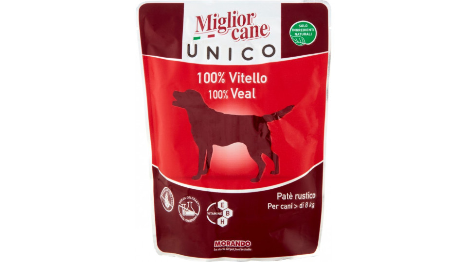 Migliorcane Unico Patè rustico per cani > di 8 kg 100% Vitello 300 g