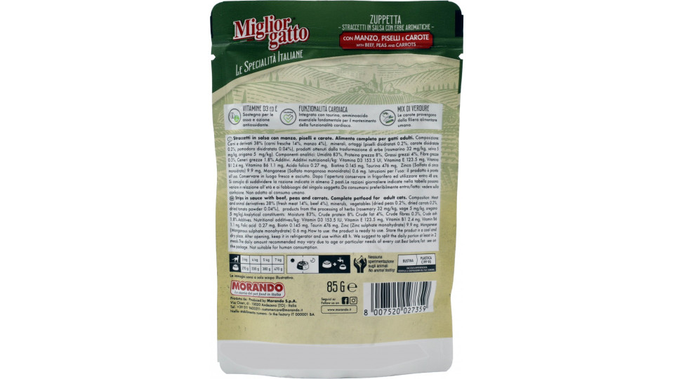 Migliorgatto Le Specialità Italiane Zuppetta con Manzo, Piselli e Carote 85 G