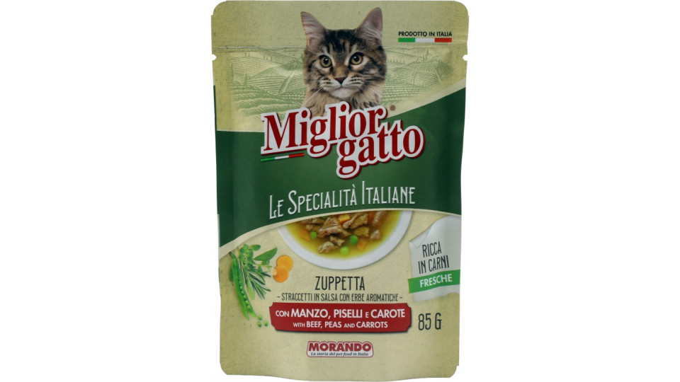 Migliorgatto Le Specialità Italiane Zuppetta con Manzo, Piselli e Carote 85 G