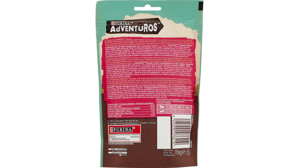 PURINA ADVENTUROS Sausages Maiale, Manzo e Pollo 70 g