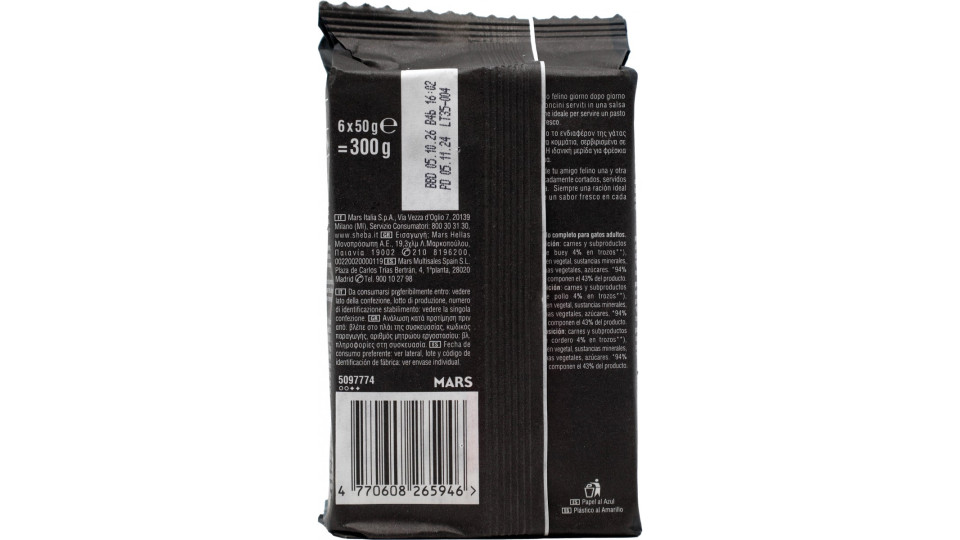 Sheba Délices du Jour Cibo Umido Gatto in Salsa con Manzo, Pollo e Agnello 6 x 50 g