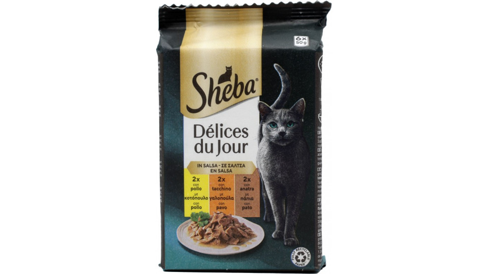 Sheba Délices du Jour Cibo Umido Gatto in Salsa con Tacchino e Anatra 6 x 50 g