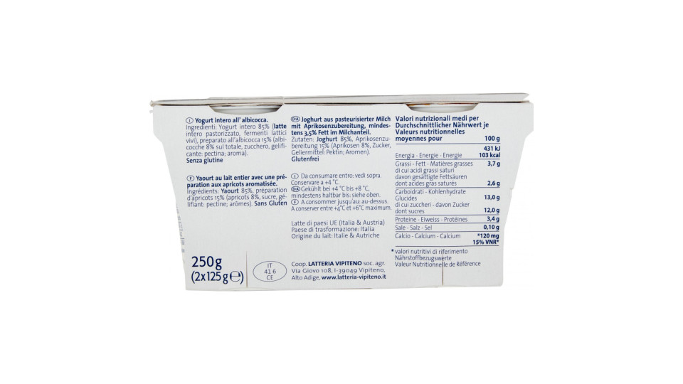 Sterzing Vipiteno Yogurt Intero Albicocca 2 X 125 G