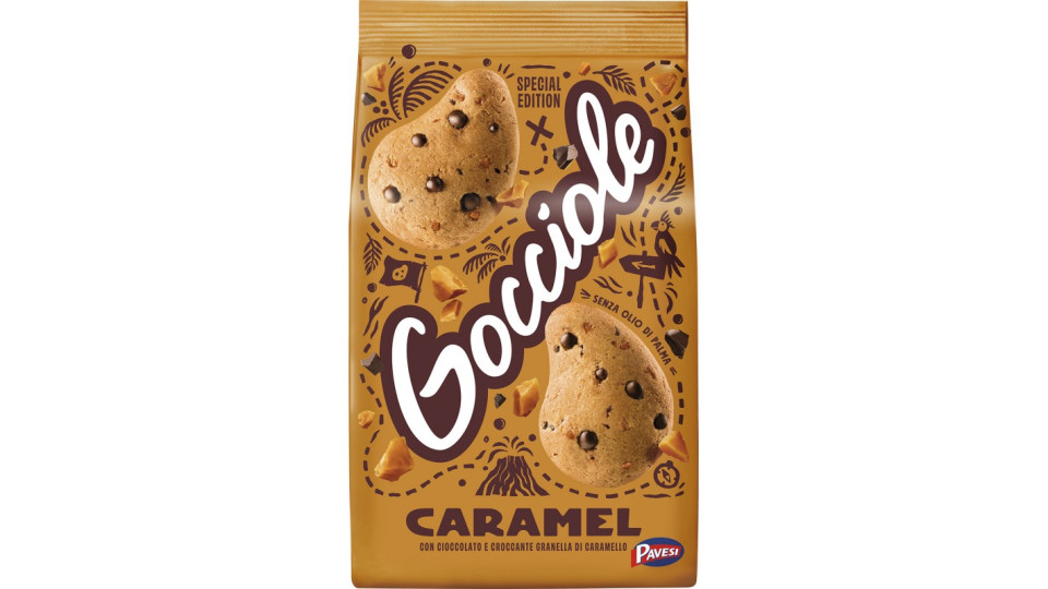 Pavesi Gocciole Caramel Biscotti Con Gocce Di Cioccolato E Granella Di Caramello 300g