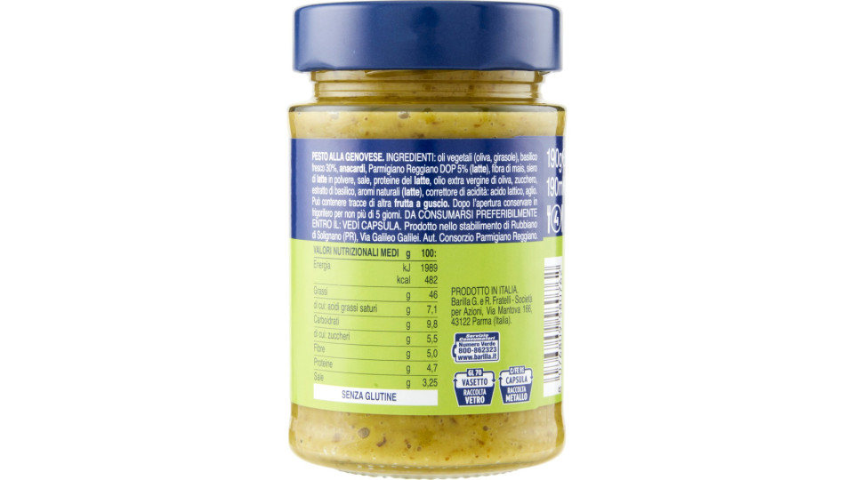 Barilla Pesto Alla Genovese Con Basilico Fresco Condimento E Sugo Per Pasta 190 G