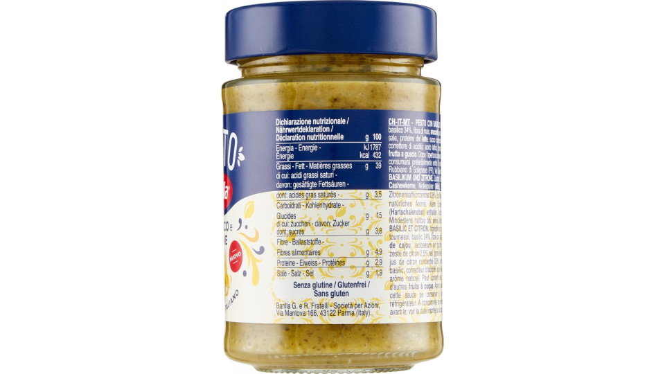 Barilla Pesto Basilico E Limone Condimento E Sugo Per Pasta 190g