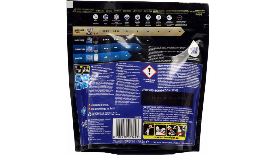 Finish Ultimate Plus Limone Pastiglie Lavastoviglie 22 Lavaggi 268,4 G