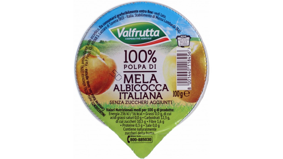 Valfrutta polpe mela e albicocche gr.100