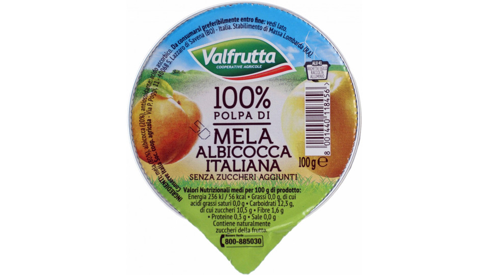 Valfrutta polpe mela e albicocche gr.100
