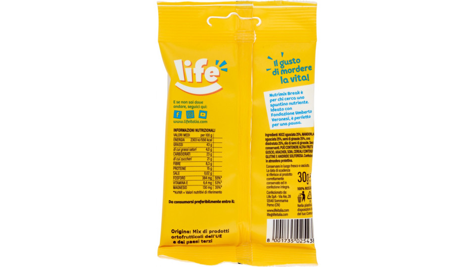 Life Nutrimix Mix di Noci, Mandorle, Semi di Girasole e Uva 30...