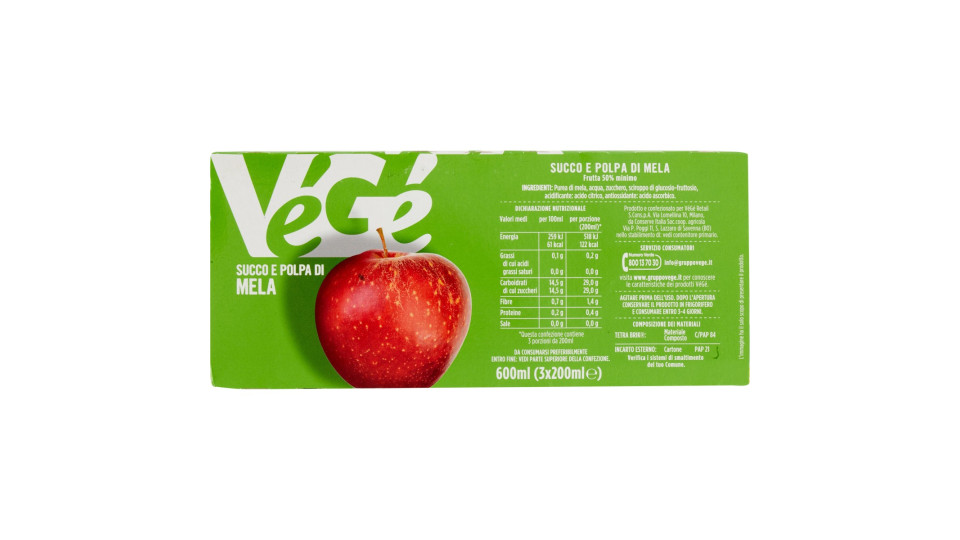 VéGé Succo e Polpa di Mela 3 x 200 ml