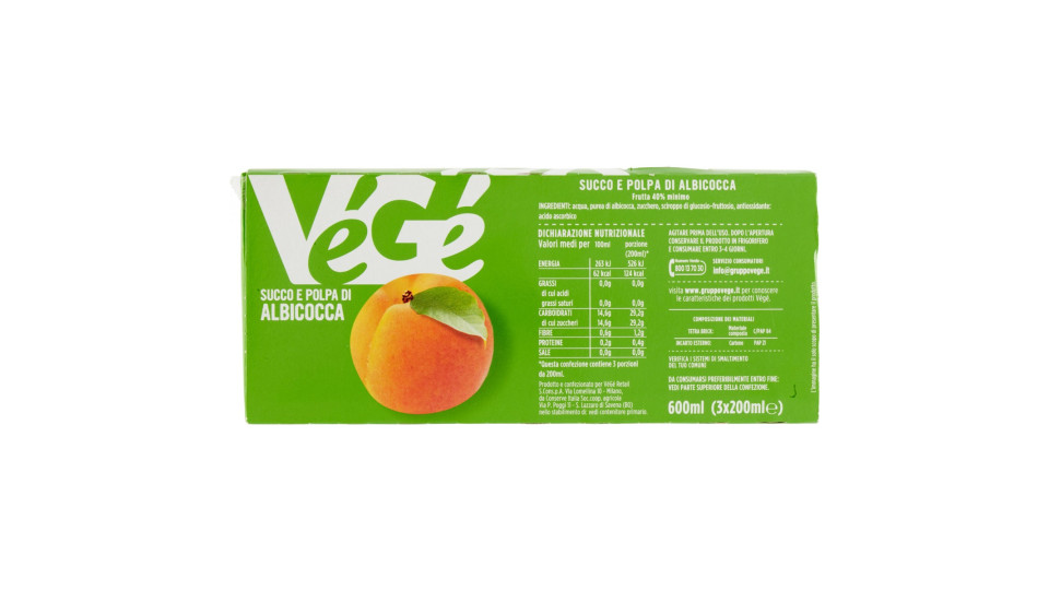 VéGé Succo e Polpa di Albicocca 3 x 200 ml