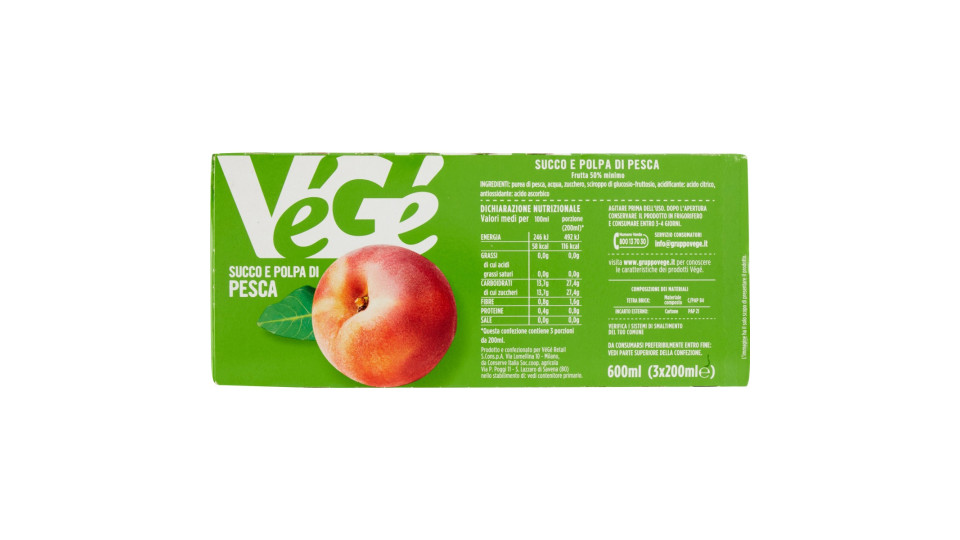 VéGé Succo e Polpa di Pesca 3 x 200 ml