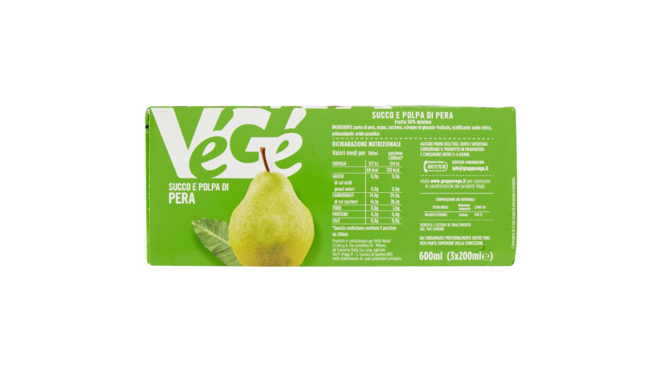 VéGé Succo e Polpa di Pera 3 x 200 ml