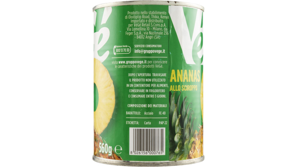 VéGé Ananas allo Sciroppo 560 g