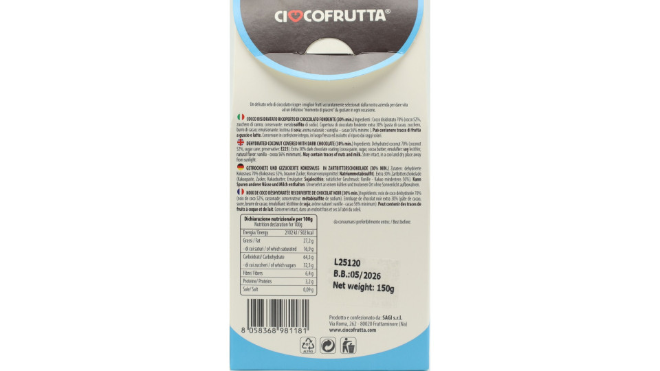 Sagi cocco al cioccolato fondente gr.150