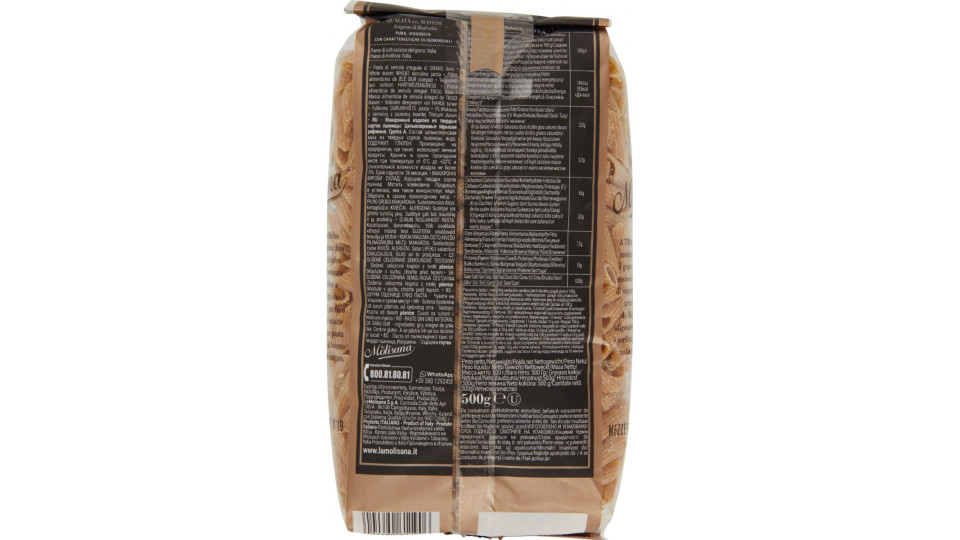La Molisana pasta integrale n.19 Mezze Penne Rigate 500 gr.