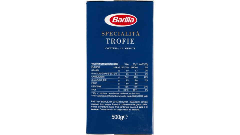 Barilla Pasta Specialità Trofie 100% grano italiano 500 g