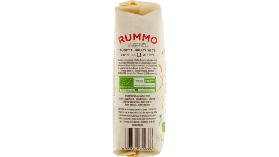 Rummo pasta Bio Integrale Tubetti Rigati N° 72 500 gr.