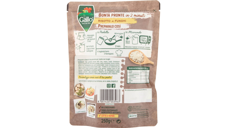 Gallo Bontà Pronte in 2 minuti Risotto ai Funghi 250 g