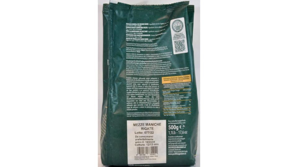 Pasta graziano mezze maniche rigati 500g