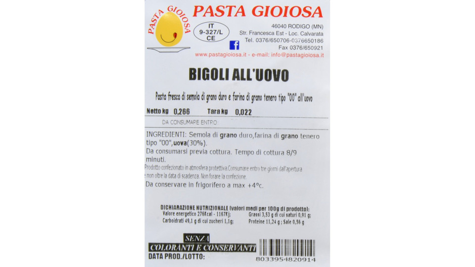 Bigoli all'uovo gr.266 Pasta gioiosa