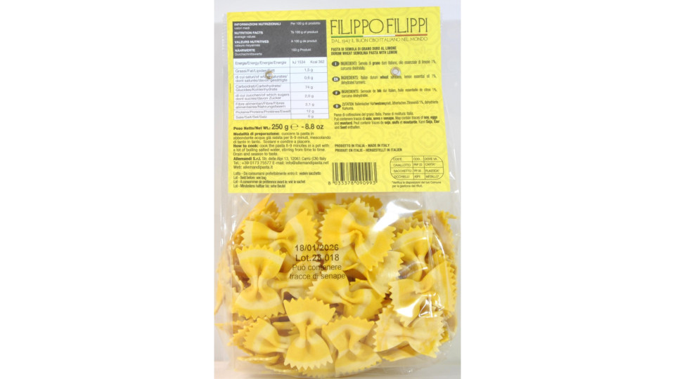 Filippi pasta di semola farfalle al limone gr.250
