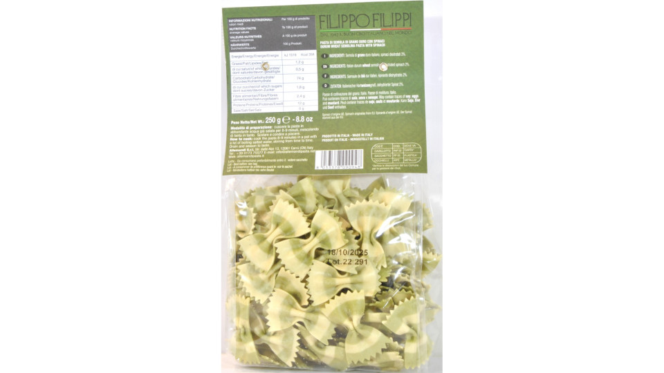 Filippi pasta semola farfalle agli spinaci gr.250