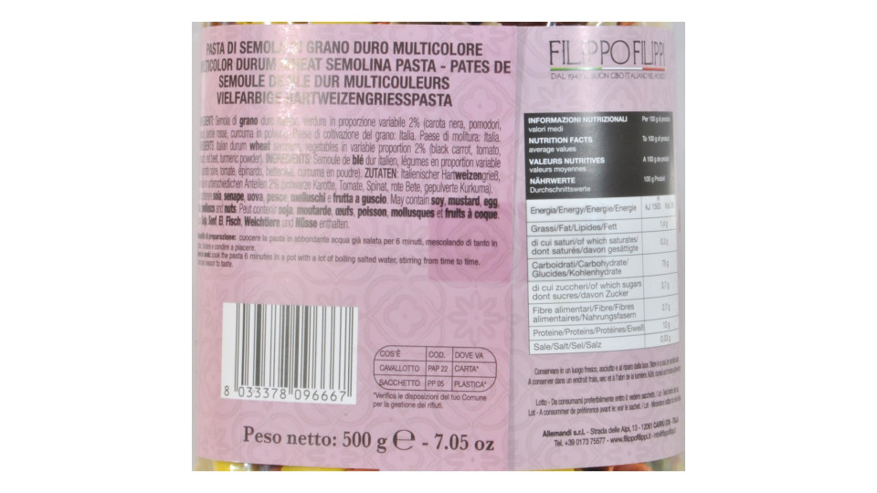 Filippi pasta di semola trappole tricolore gr.500